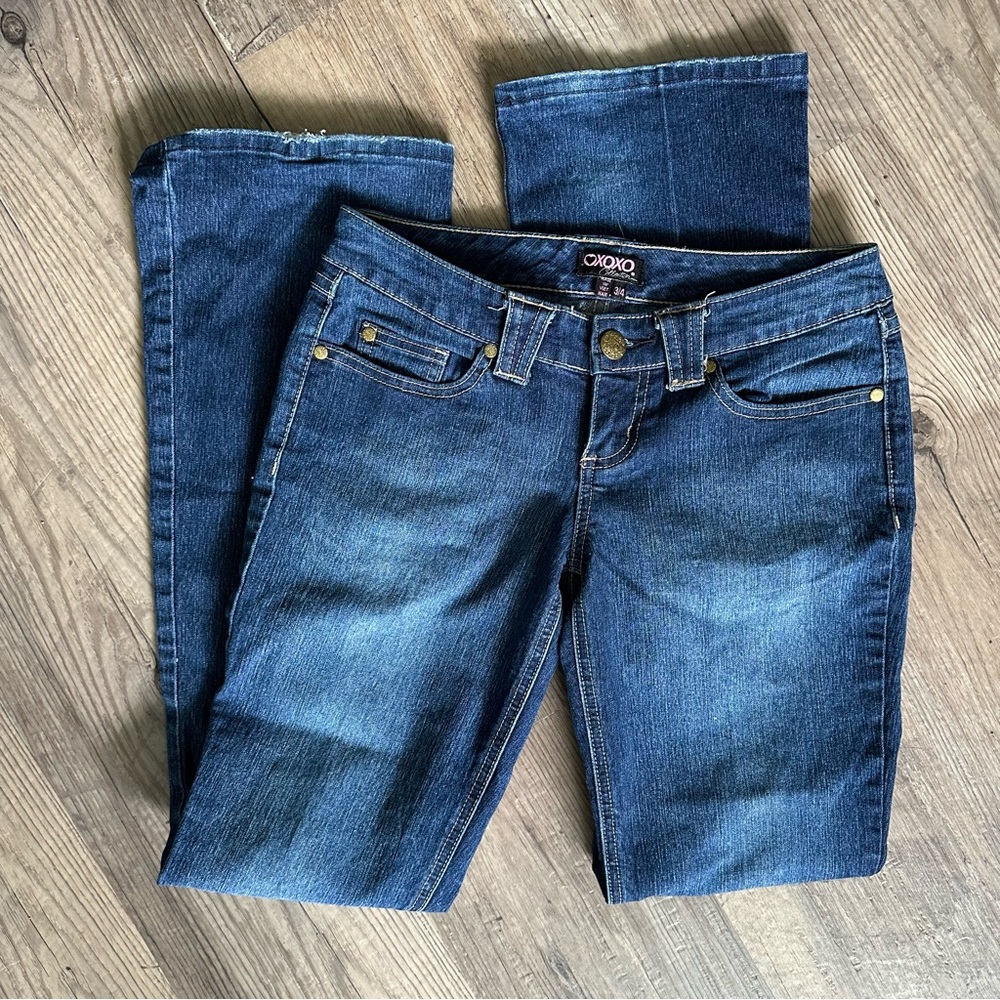 XOXO Y2K  Flare Jeans Low Rise Bootcut Blue Wash Stretch Denim